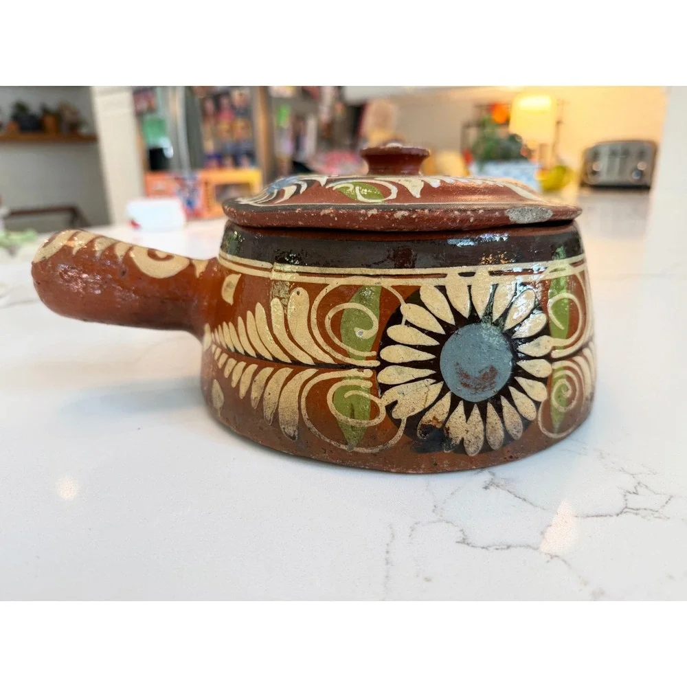 Vintage Mexican Tlaquepaque Redware Pottery Lidded Pot Casserole Dish Mexico